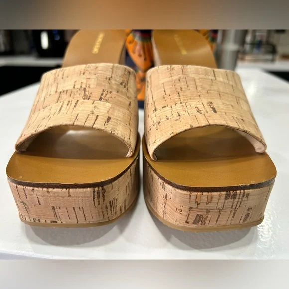Veronica Beard Tan Cork Mules with Square Toe and Minimalist Design , Size 9.5 - Picture 3 of 8
